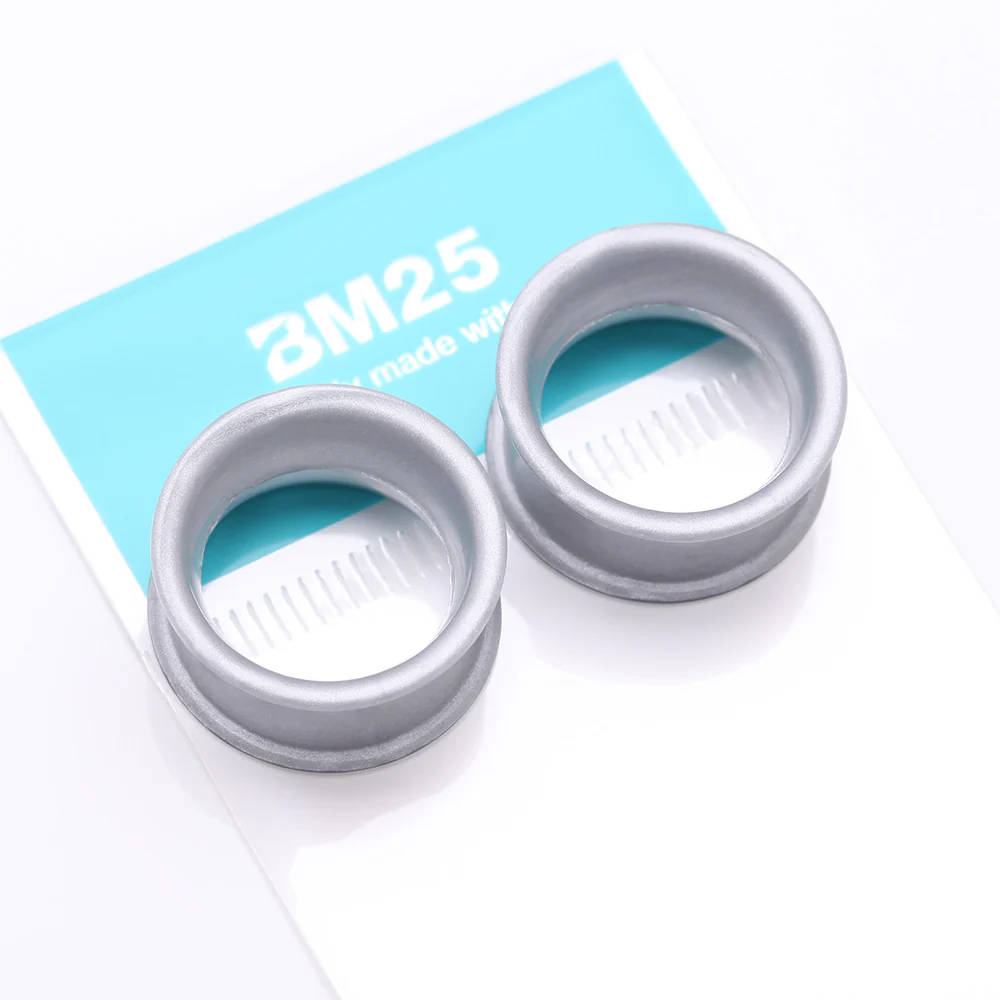 A Pair of Ultra Flexible Metallic Silver Silicone Double Flared Tunnel Plug - Image 5