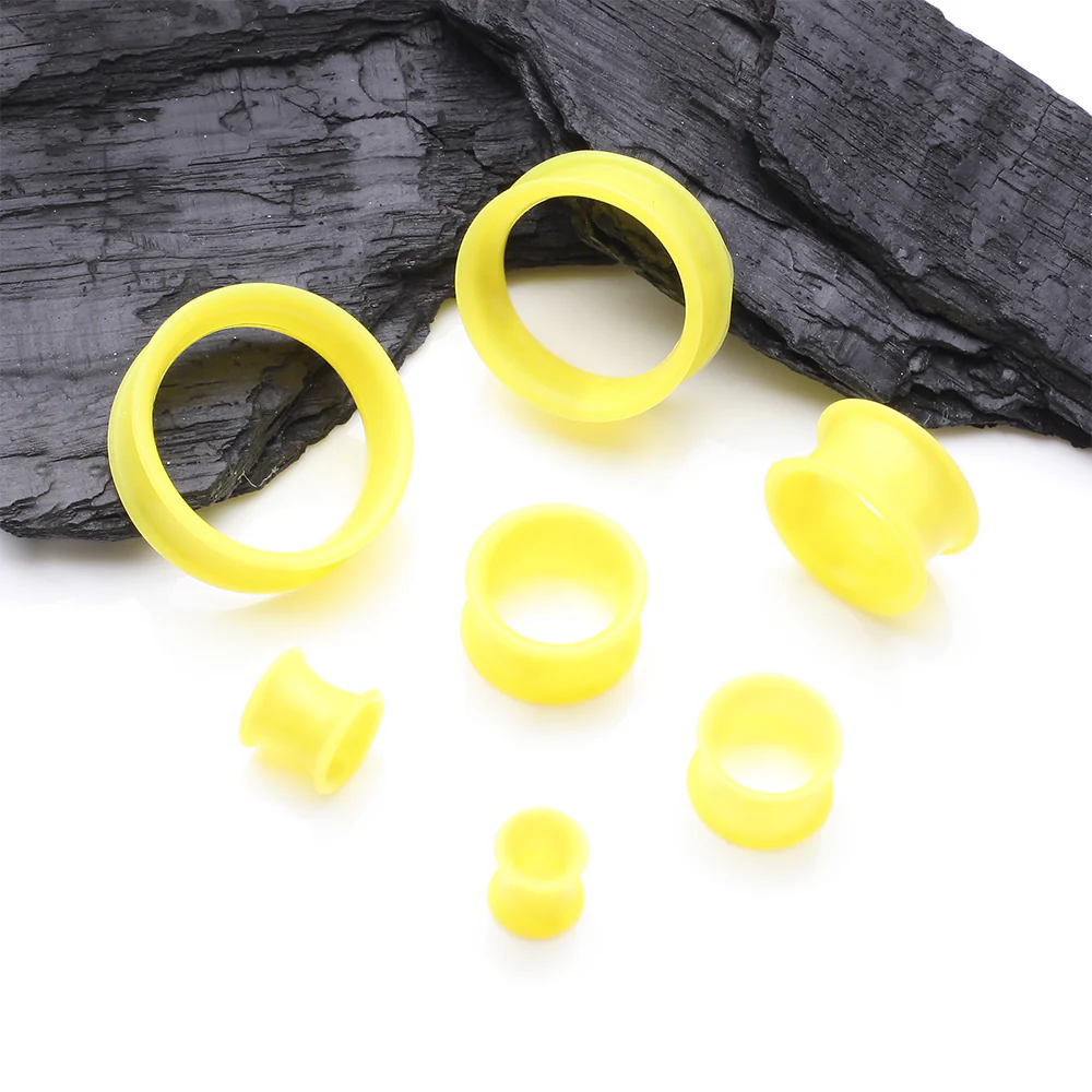 A Pair of Ultra Flexible Pastel Yellow Silicone Double Flared Tunnel Plug - Image 3