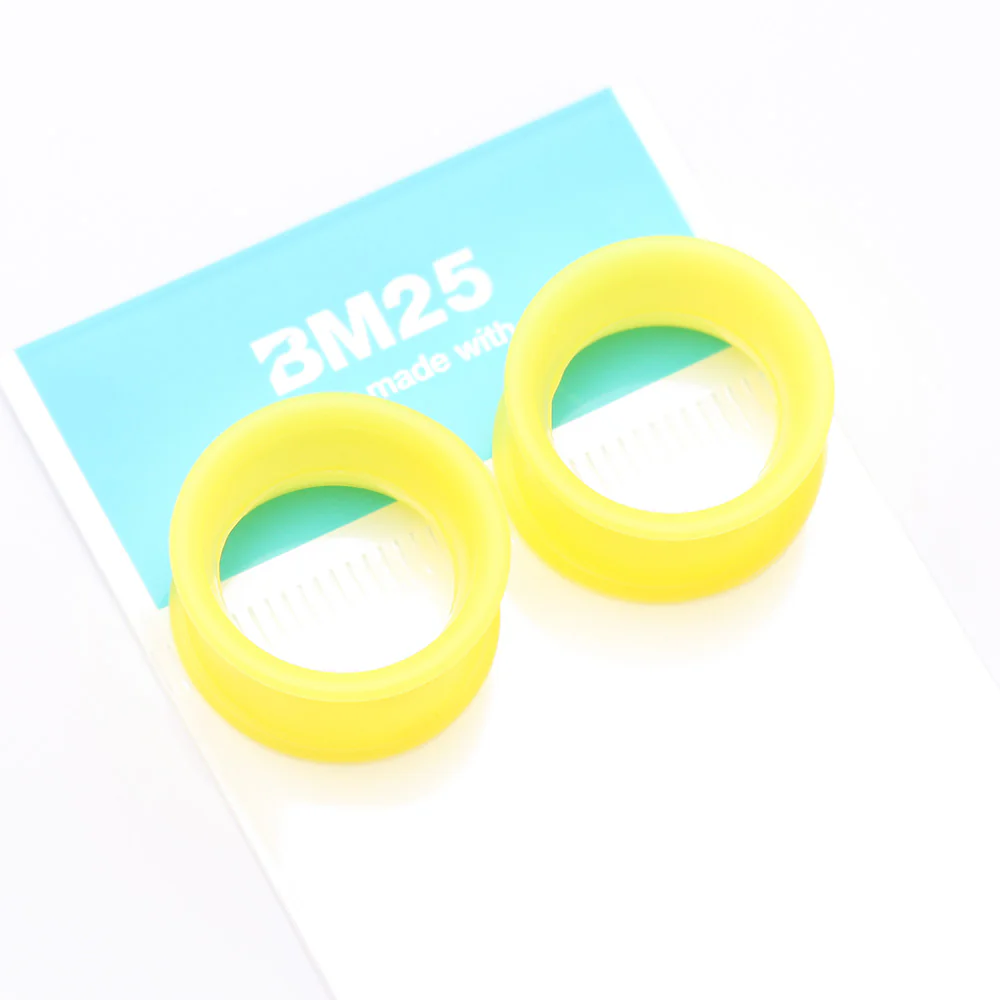 A Pair of Ultra Flexible Pastel Yellow Silicone Double Flared Tunnel Plug - Image 5