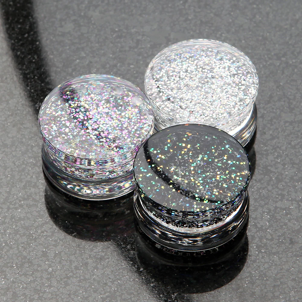 A Pair of Ultra Shine Glittered Double Flared Acrylic Ear Gauge Plug - Image 4