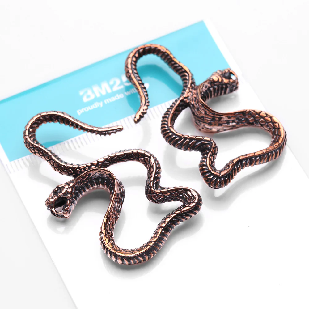 A Pair Of Vicious Cobra Snake Dance Copper Hoop Ear Weight Hanger - Image 5
