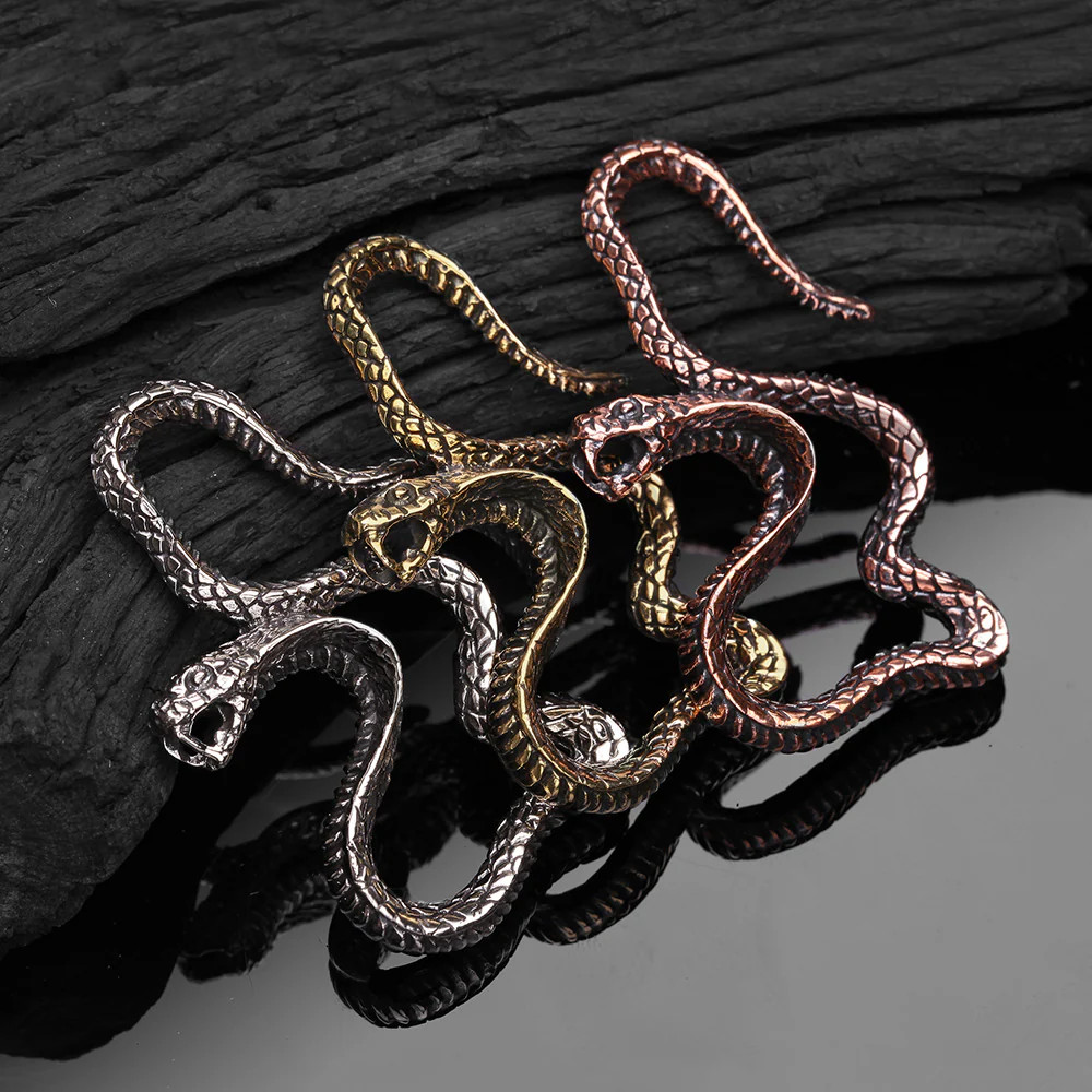 A Pair Of Vicious Cobra Snake Dance White Brass Hoop Ear Weight Hanger - Image 4
