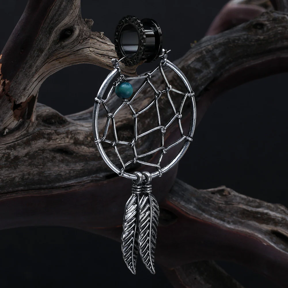 A Pair of Vintage Dreamcatcher Plug Hoop Earring - Image 3