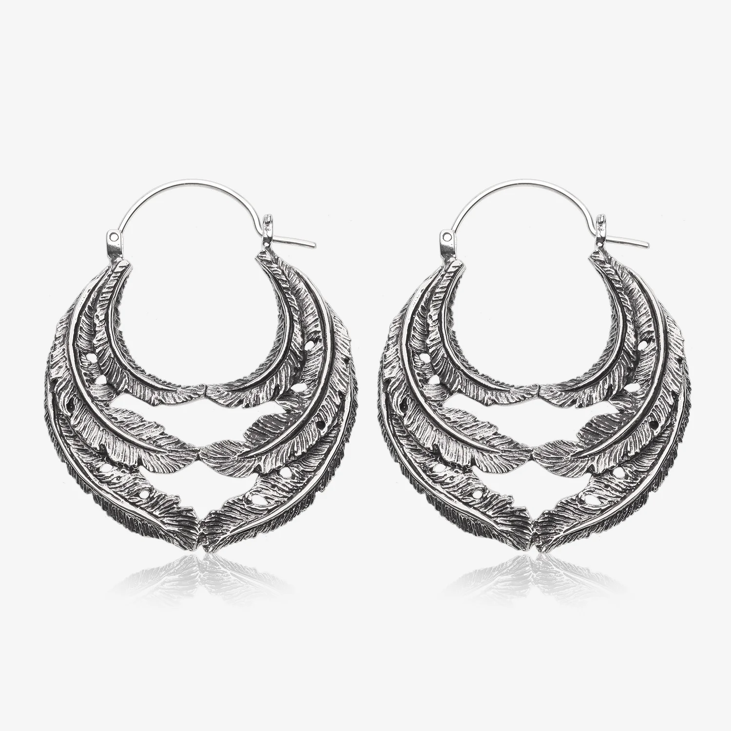 A Pair of Vintage Goddess Leaflet Loops White Brass Plug Hoop Earring