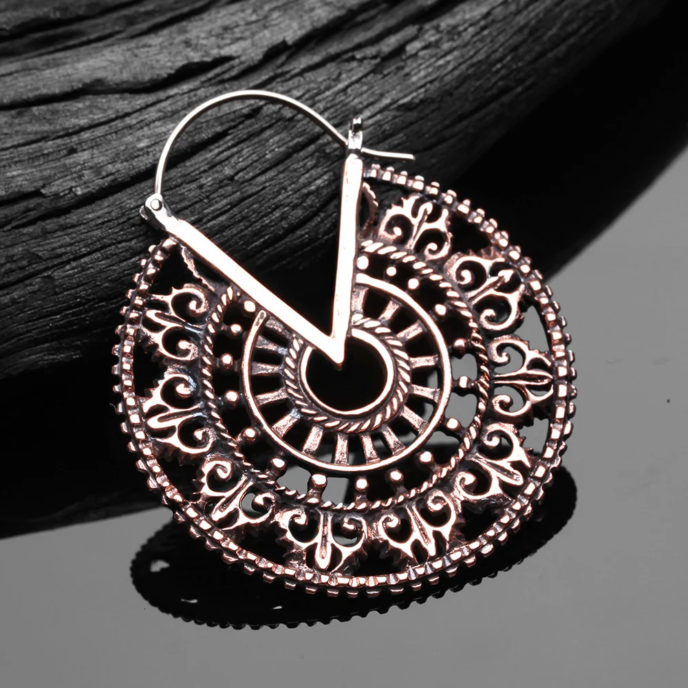 A Pair of Vintage Royal Divine Emblem Copper Plug Hoop Earring - Image 3
