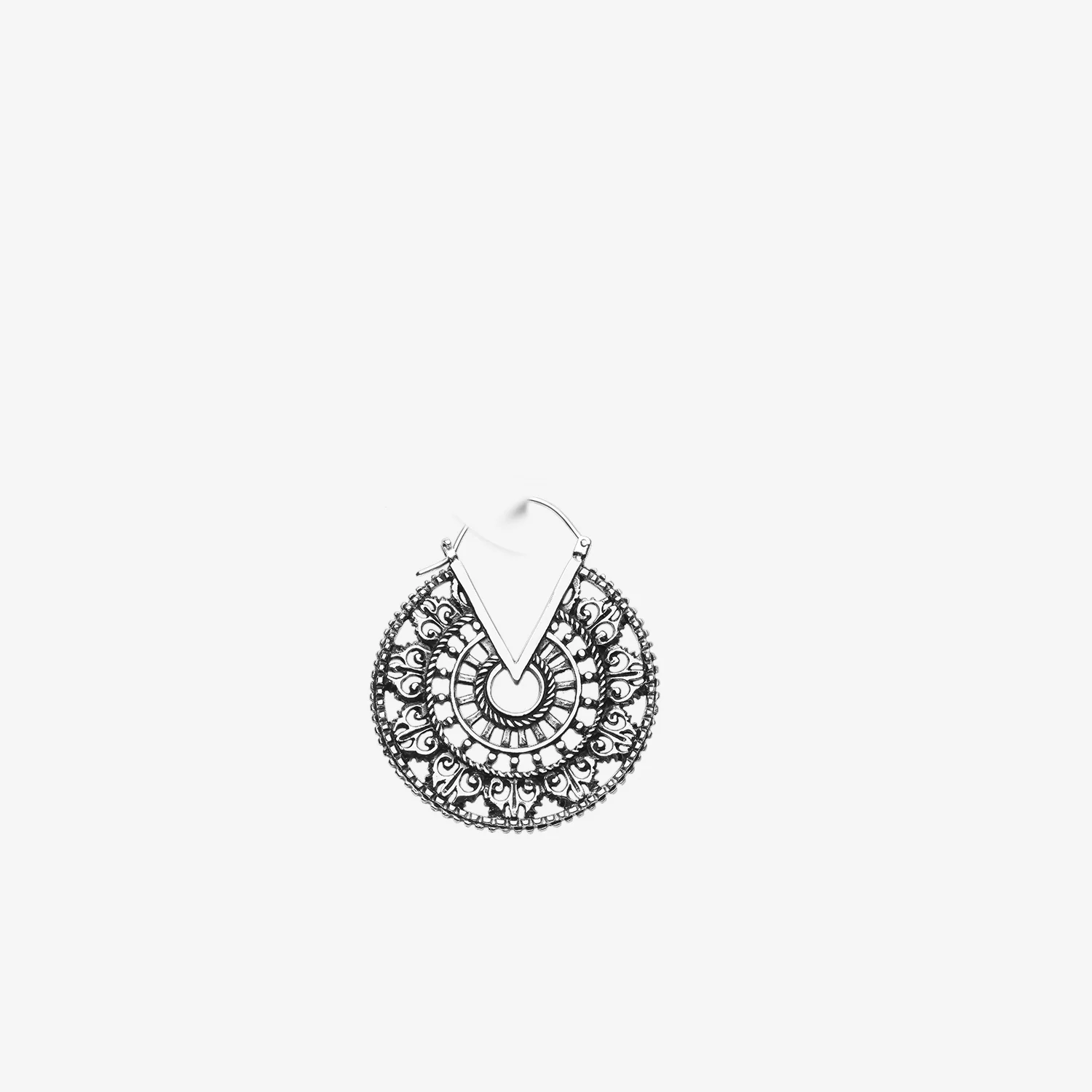 A Pair of Vintage Royal Divine Emblem White Brass Plug Hoop Earring - Image 2