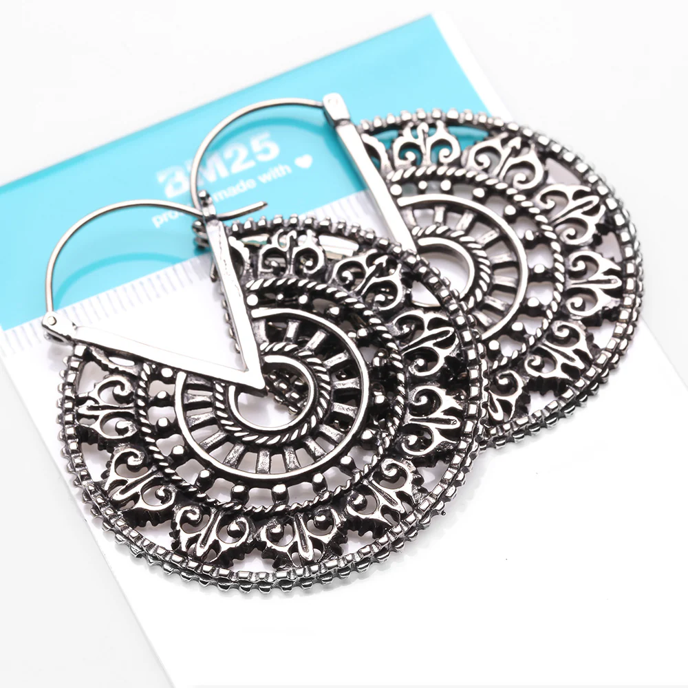 A Pair of Vintage Royal Divine Emblem White Brass Plug Hoop Earring - Image 5