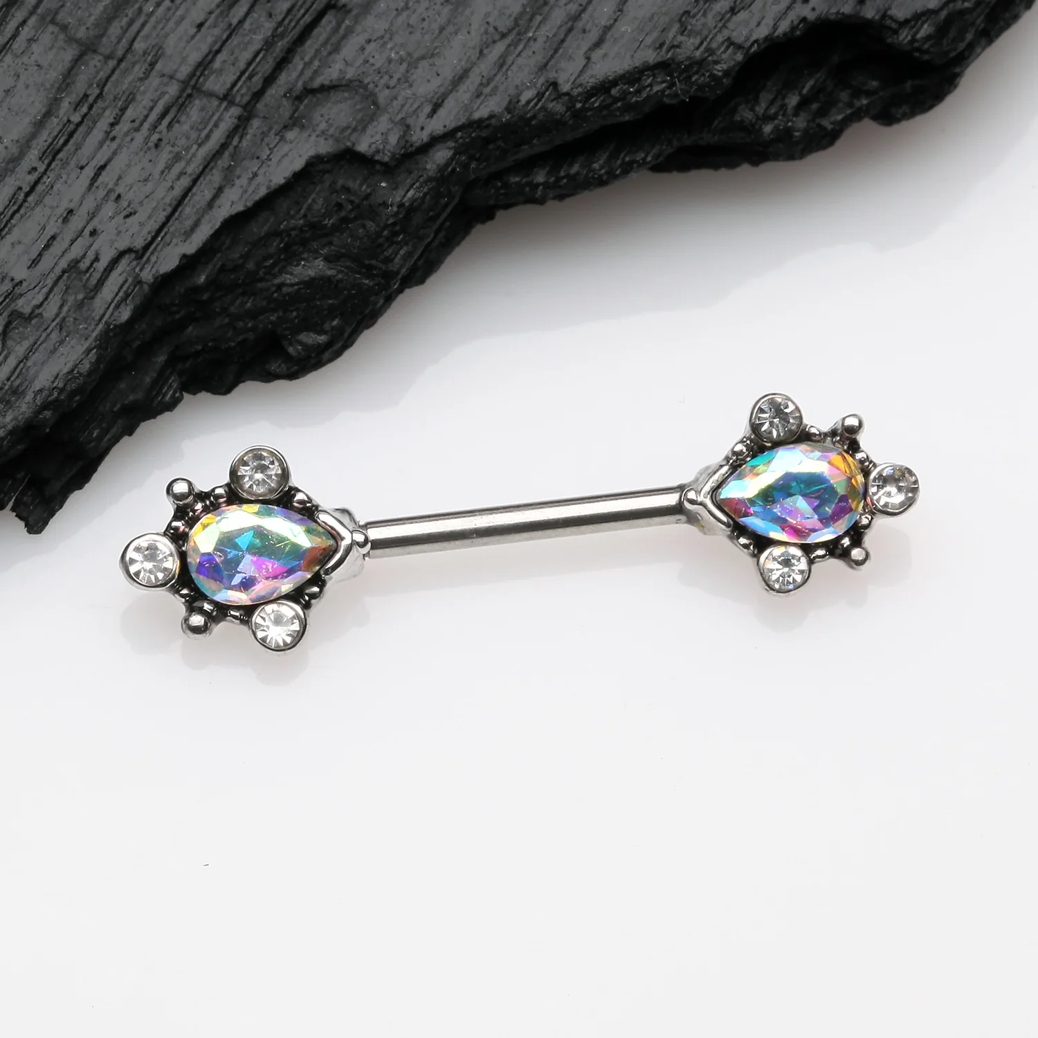 A Pair of Vintage Thorn Filigree Gem Sparkle Nipple Barbell - Image 2