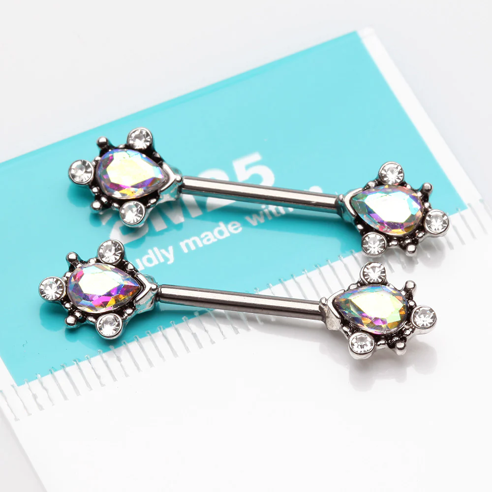 A Pair of Vintage Thorn Filigree Gem Sparkle Nipple Barbell - Image 3