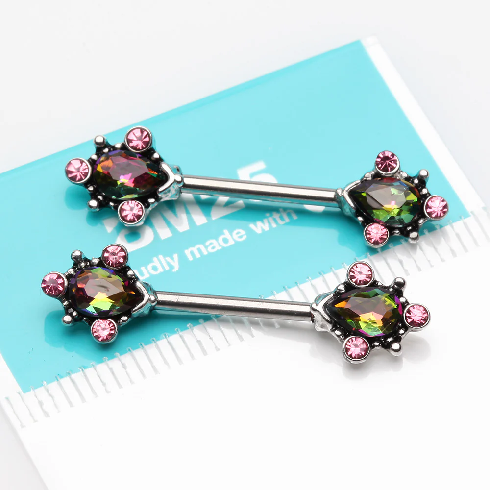 A Pair of Vintage Thorn Filigree Gem Sparkle Nipple Barbell - Image 3