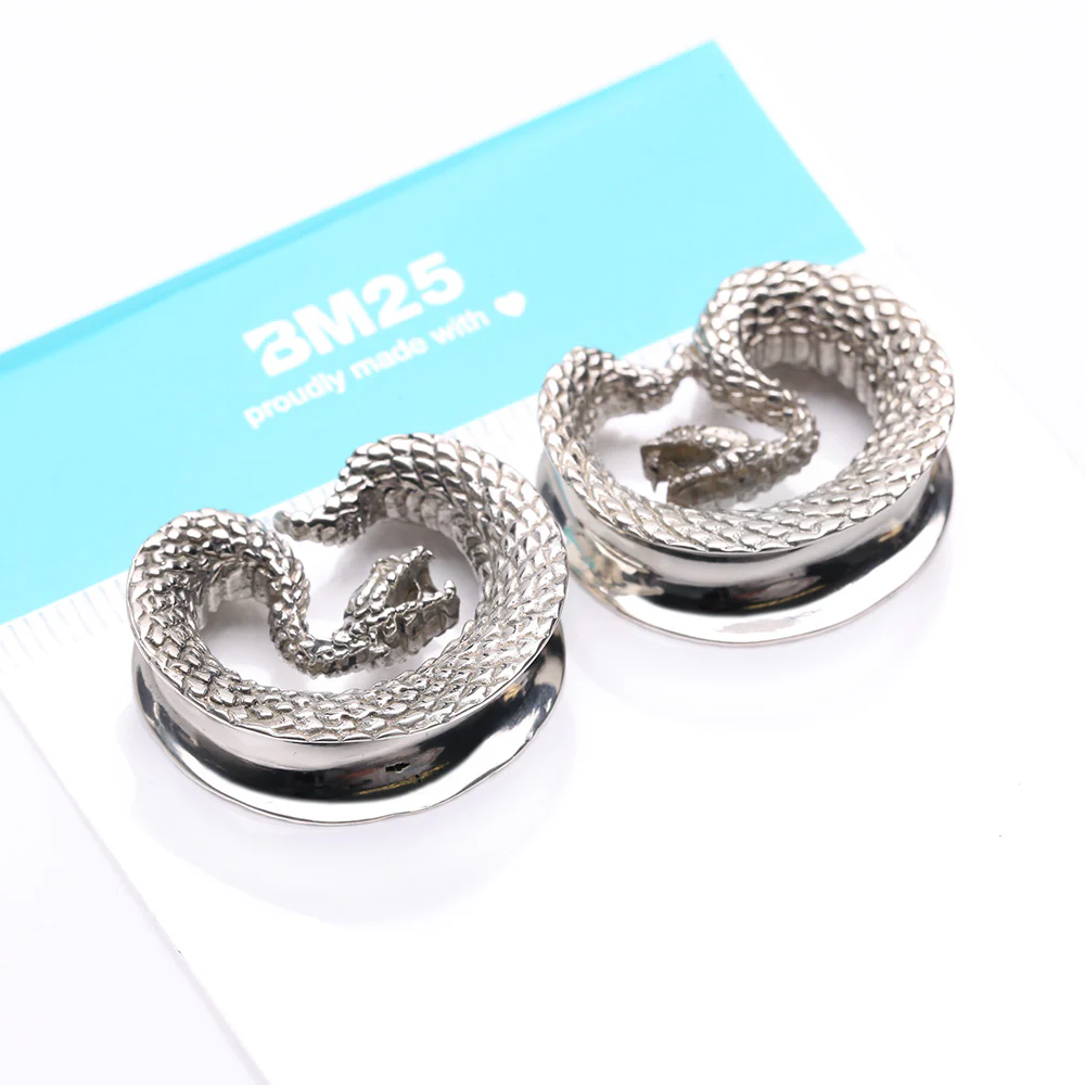 A Pair of White Brass Vicious Viper Snake Saddle Tunnel Plug - Image 5