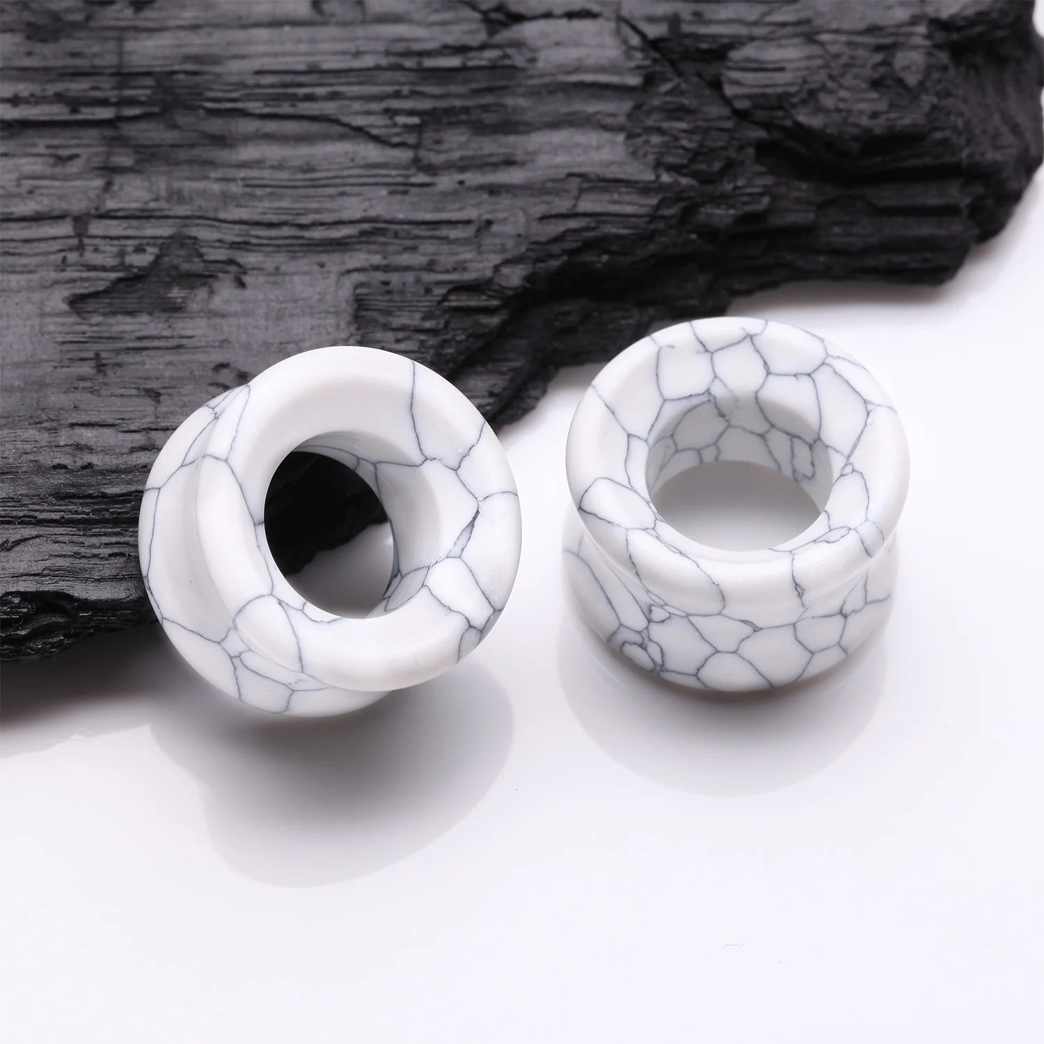 A Pair of White Howlite Stone Double Flared Eyelet Tunnel Plug - Image 2