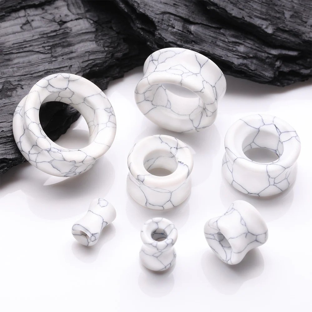 A Pair of White Howlite Stone Double Flared Eyelet Tunnel Plug - Image 3