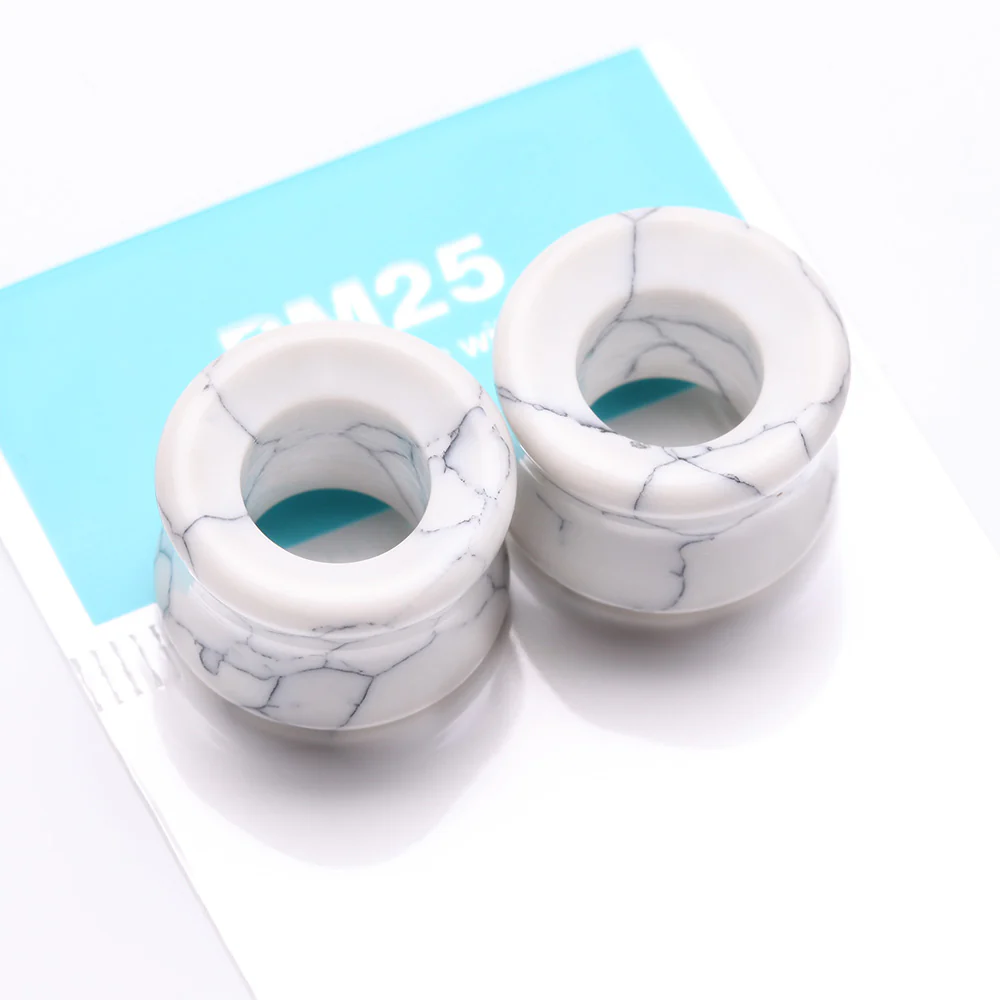 A Pair of White Howlite Stone Double Flared Eyelet Tunnel Plug - Image 4