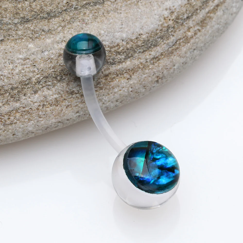 Abalone Shell Acrylic Ball Bio Flexible Shaft Belly Button Ring - Image 3