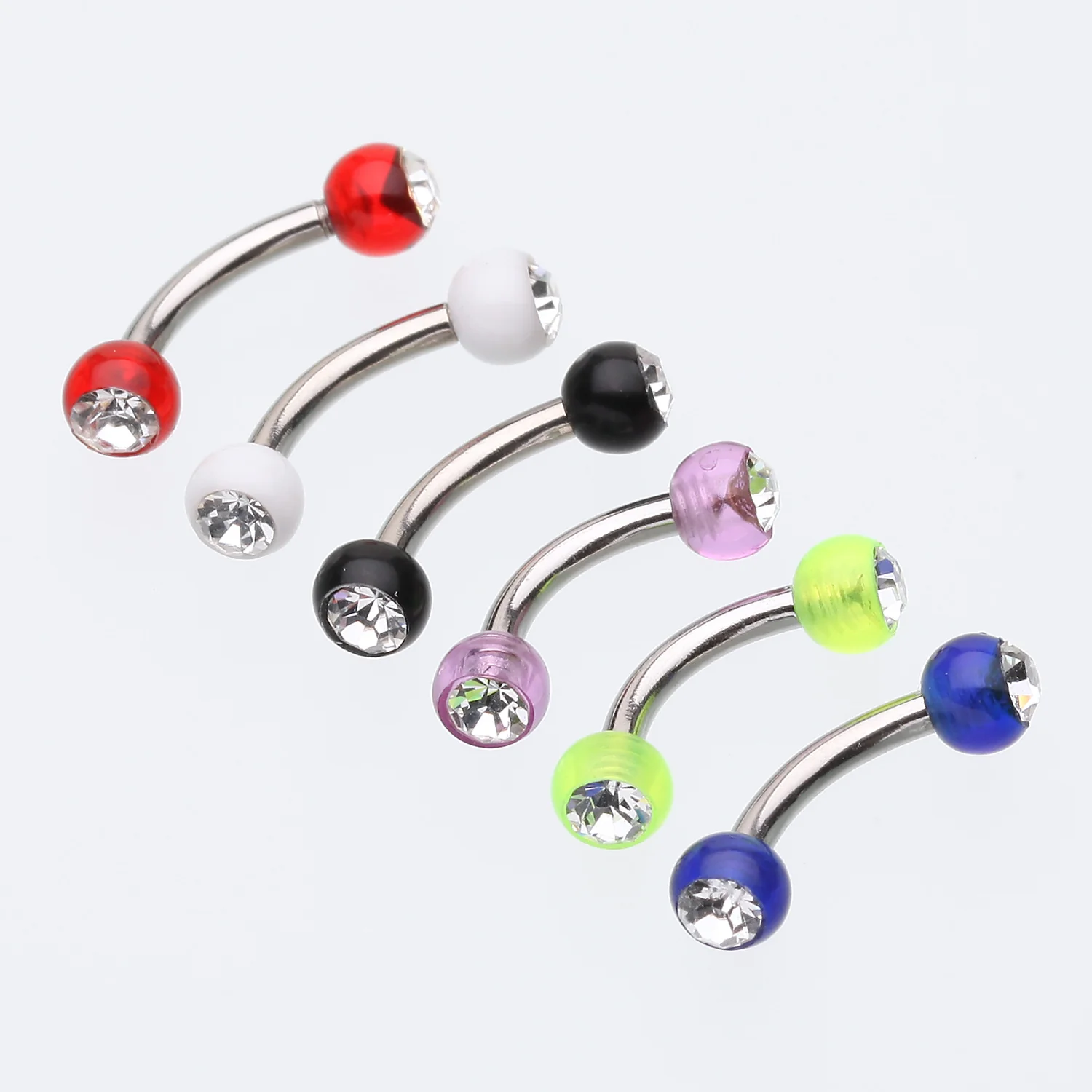 Acrylic Gem Ball Curved Barbell Eyebrow Ring - Image 2