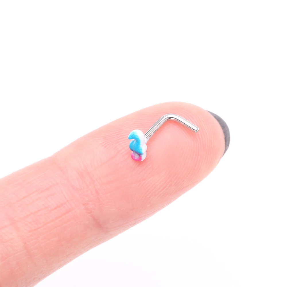 Adorable Blurple Seahorse L-Shaped Nose Ring - Image 3