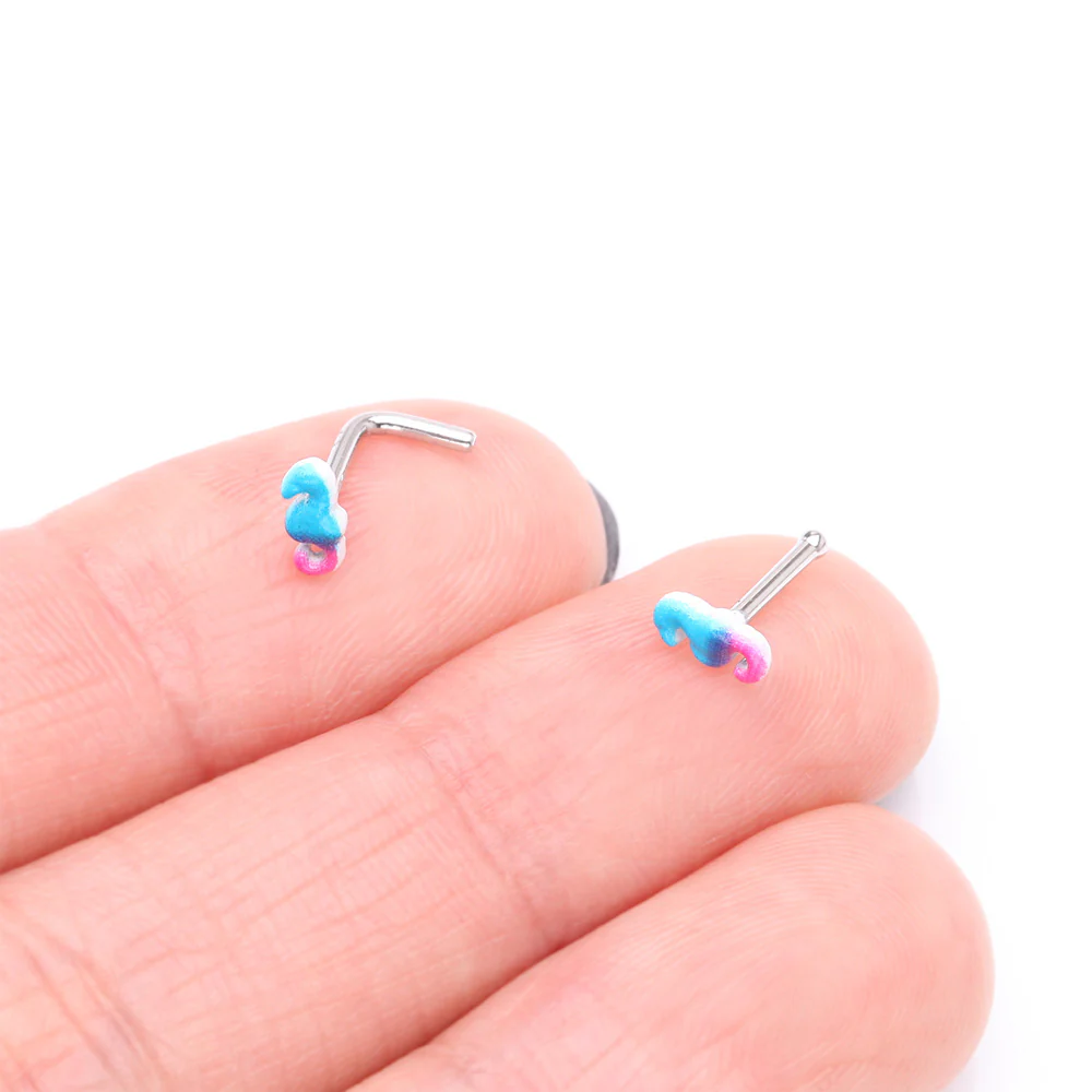 Adorable Blurple Seahorse L-Shaped Nose Ring - Image 4