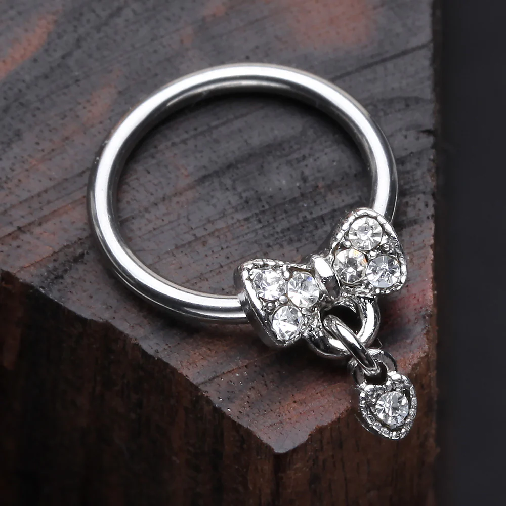 Adorable Bow-Tie Sparkle Dangle Captive Bead Ring - Image 3