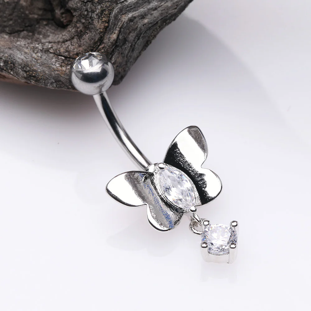 Adorable Butterfly Sparkle Dangle Belly Button Ring - Image 3