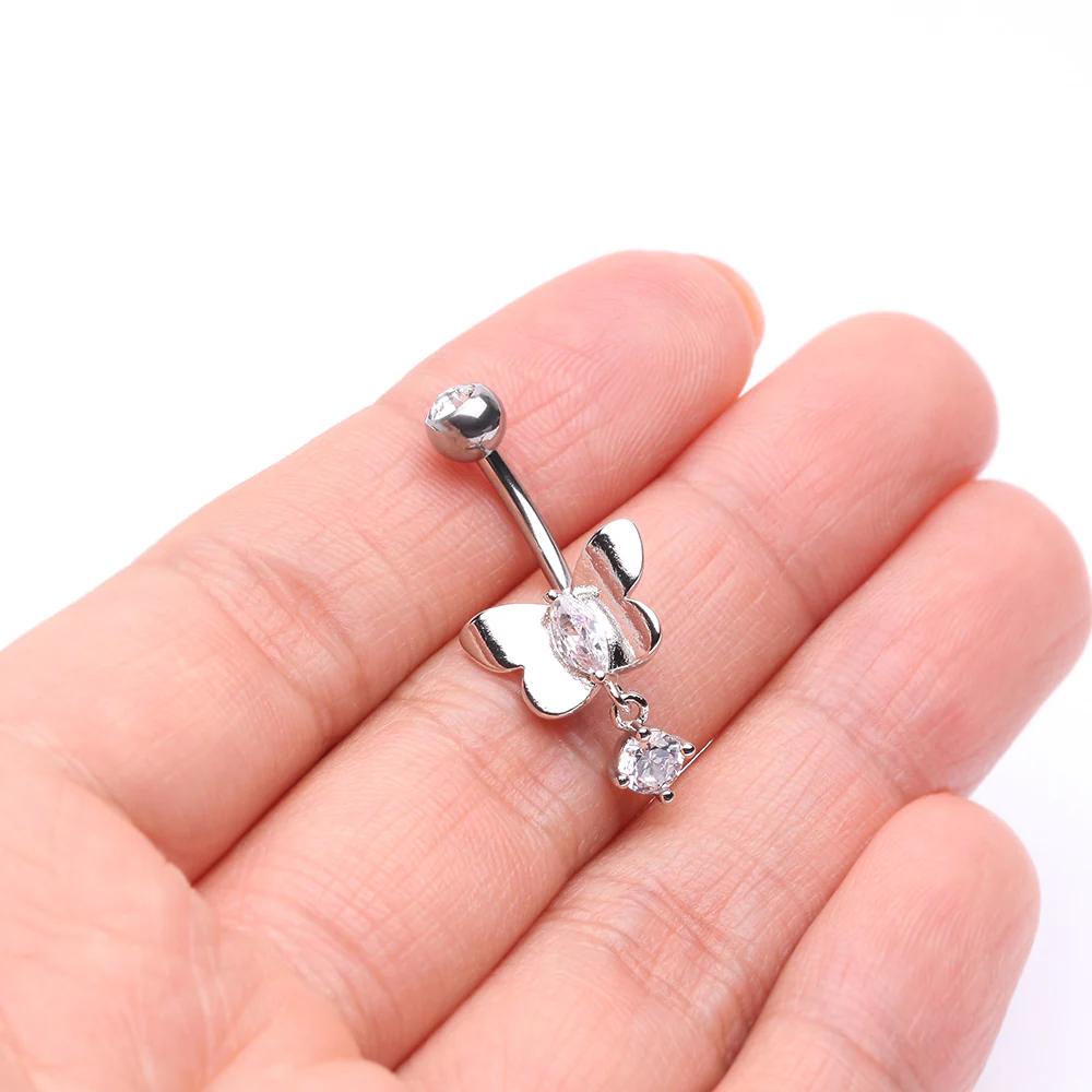 Adorable Butterfly Sparkle Dangle Belly Button Ring - Image 4
