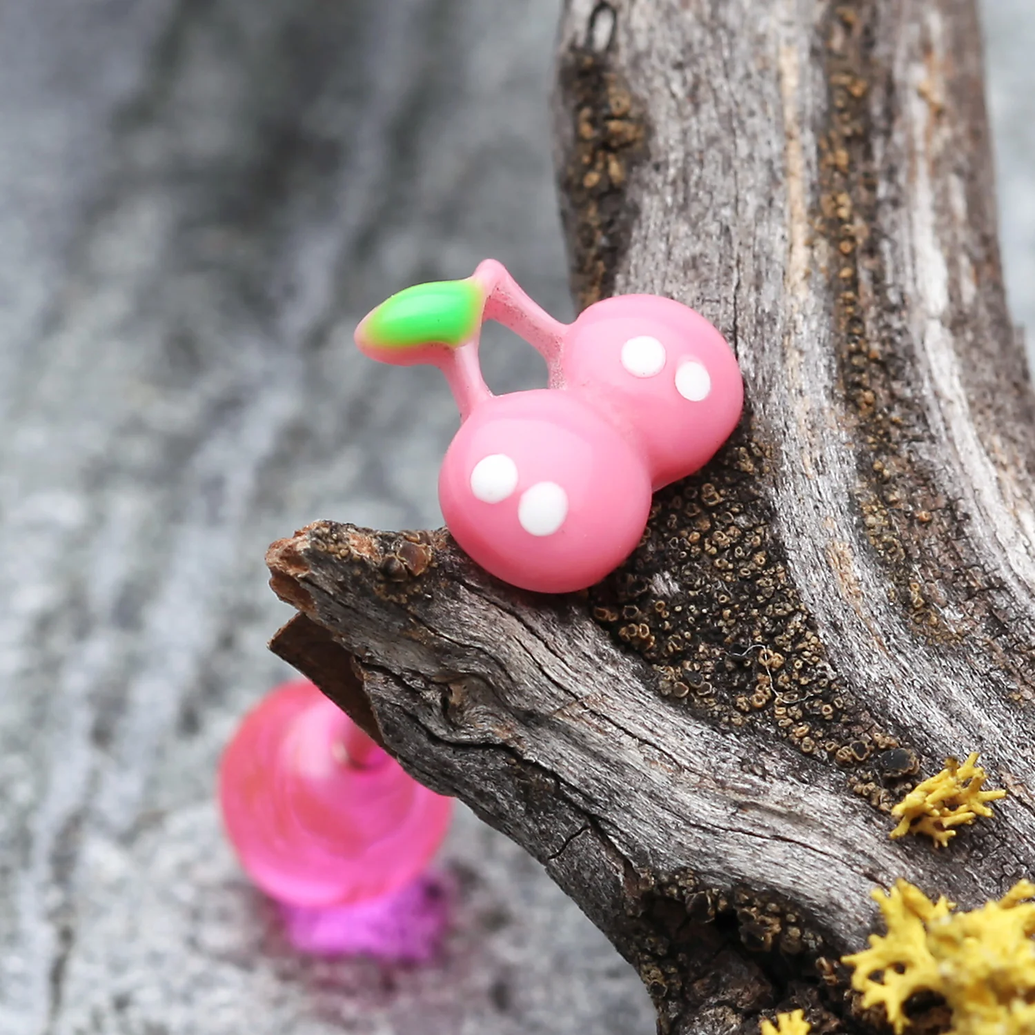 Adorable Cherry Acrylic Top Barbell Tongue Ring - Image 2