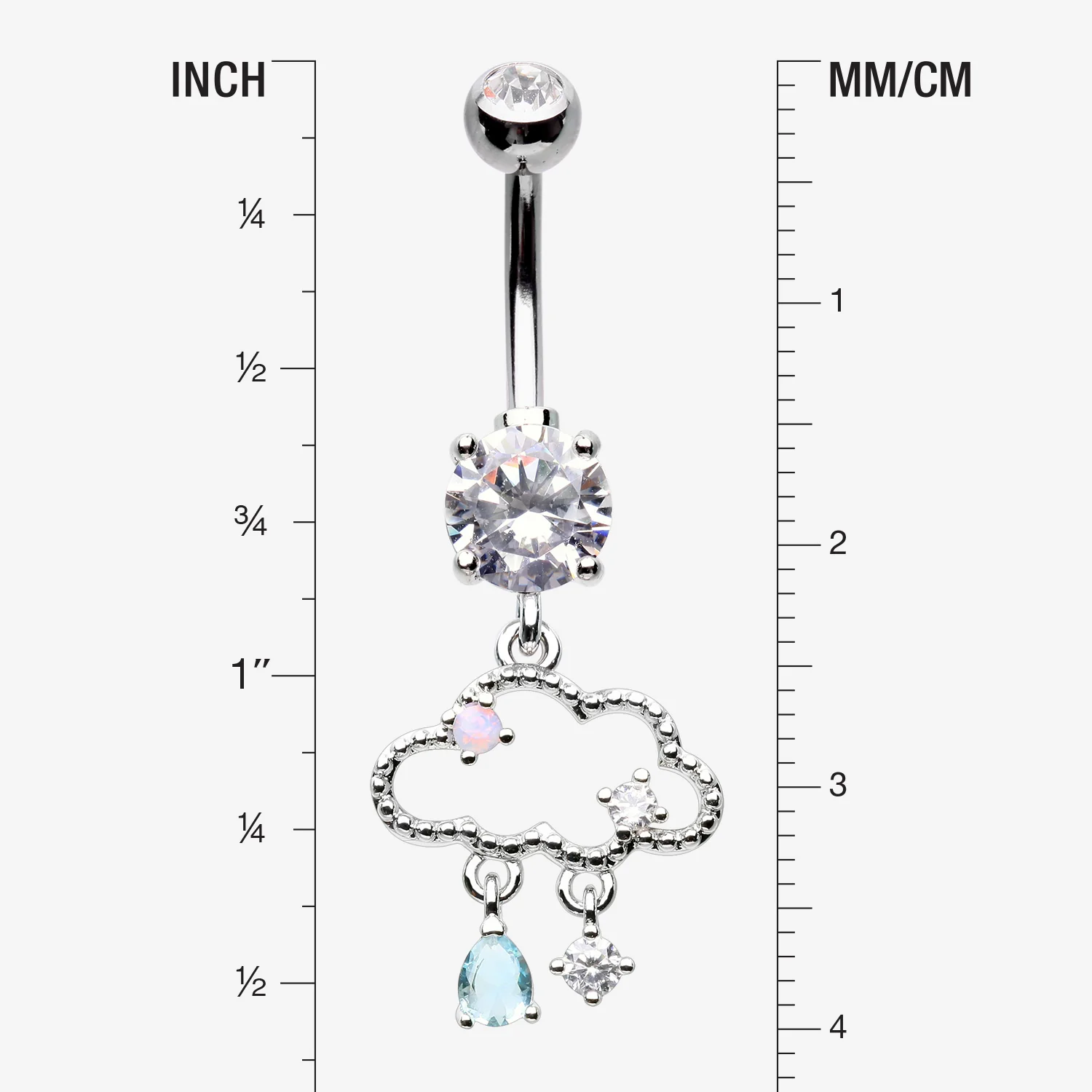 Adorable Cloud Rainy Sparkles Belly Button Ring - Image 2