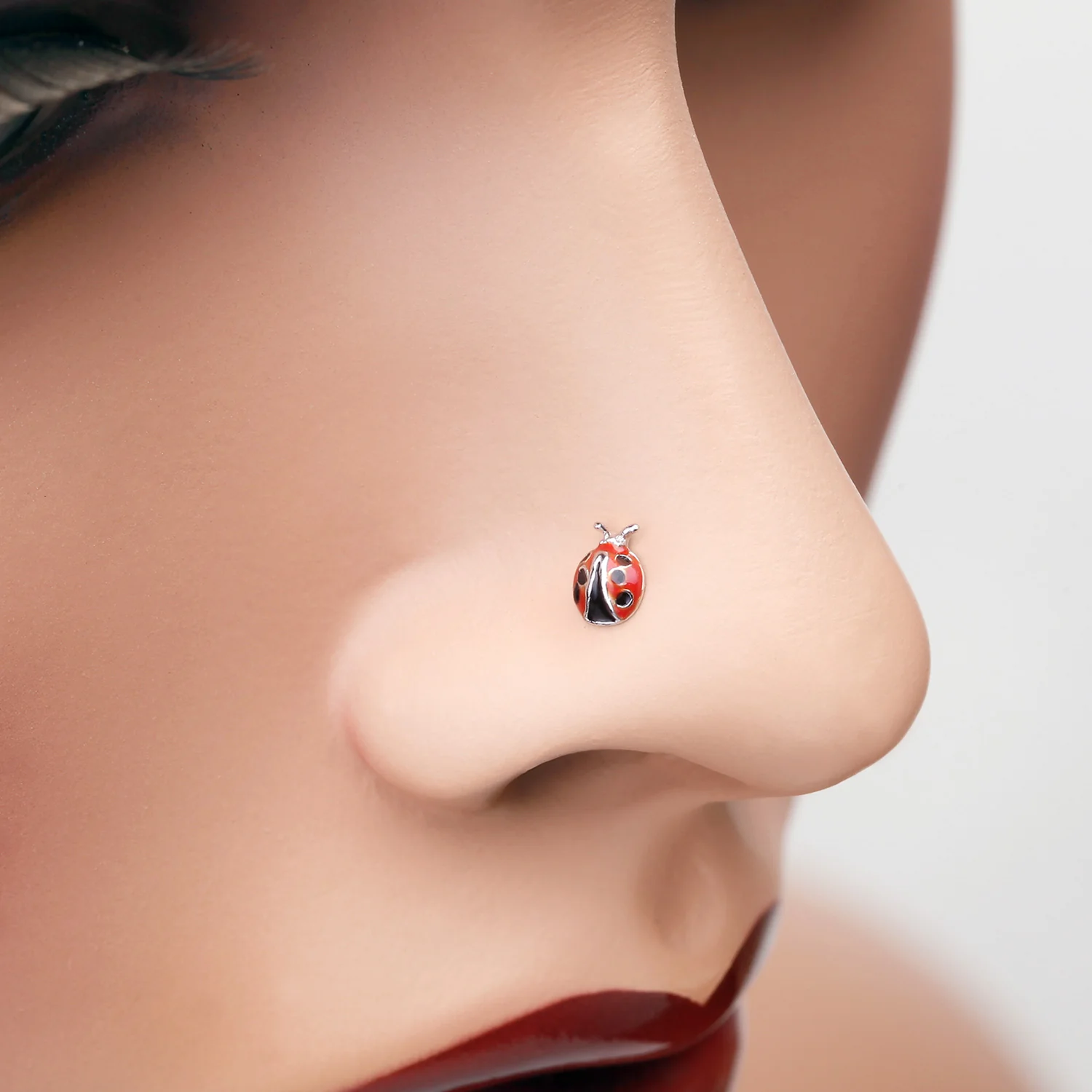 Adorable Dainty Ladybug Nose Stud Ring - Image 2