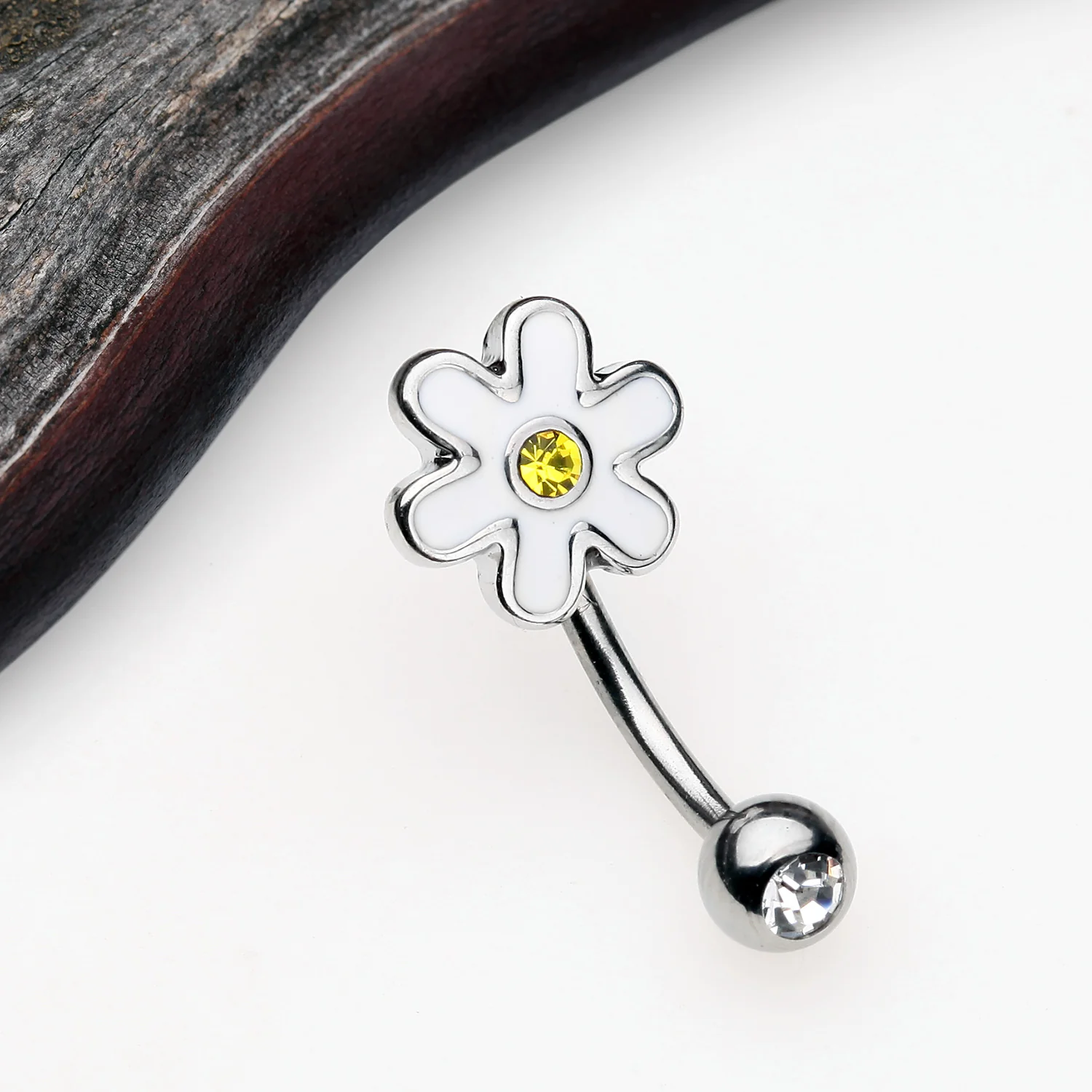 Adorable Daisy Steel Curved Barbell Eyebrow Ring - Image 2