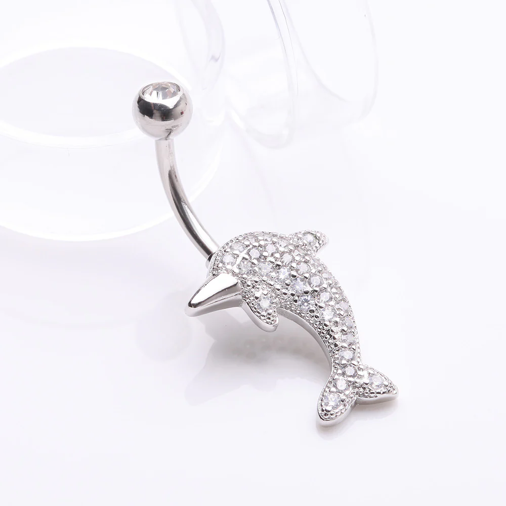 Adorable Dolphin Brilliant Sparkle Belly Button Ring - Image 3
