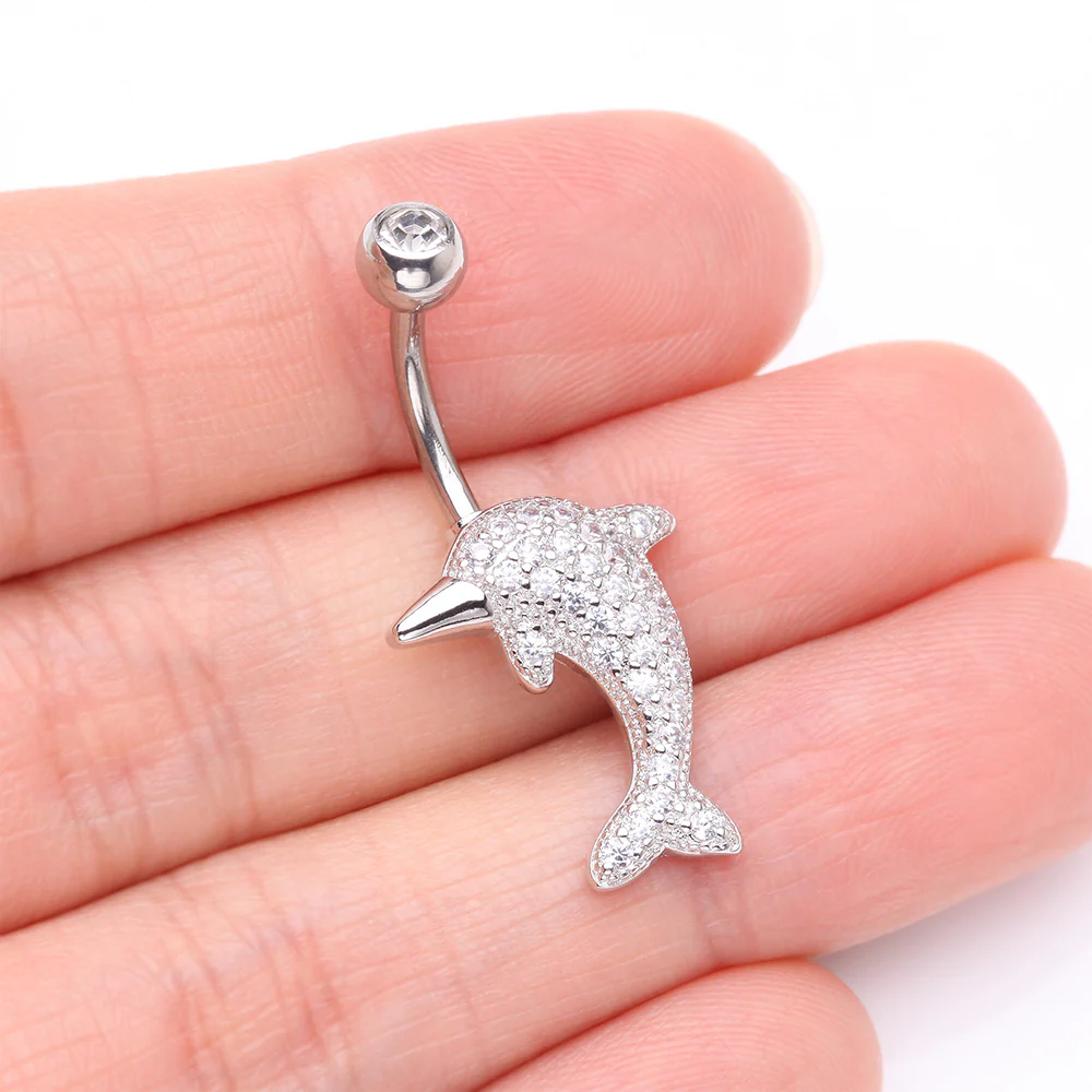 Adorable Dolphin Brilliant Sparkle Belly Button Ring - Image 4