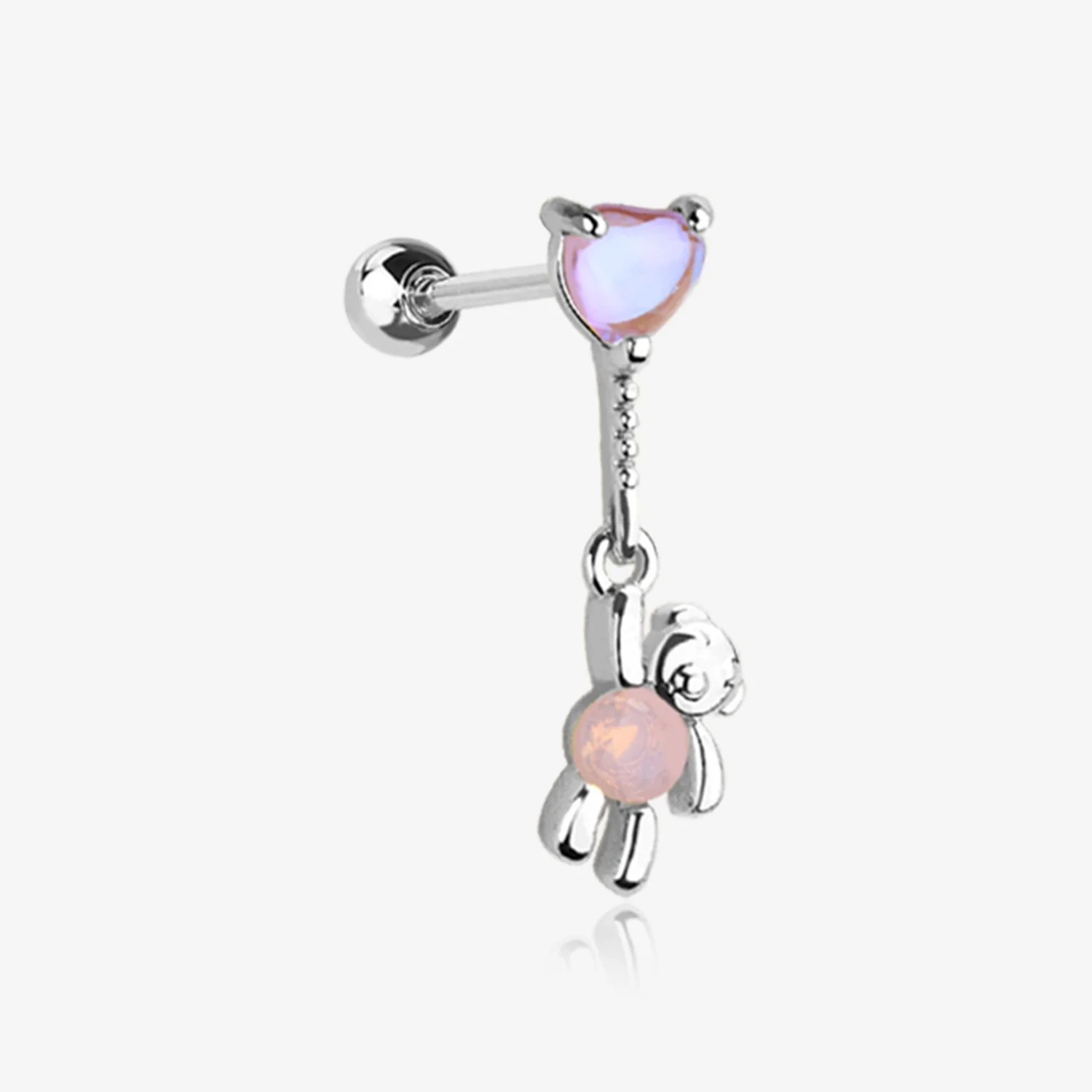 Adorable Floating Bear Heart Balloon Sparkle Cartilage Barbell Earring
