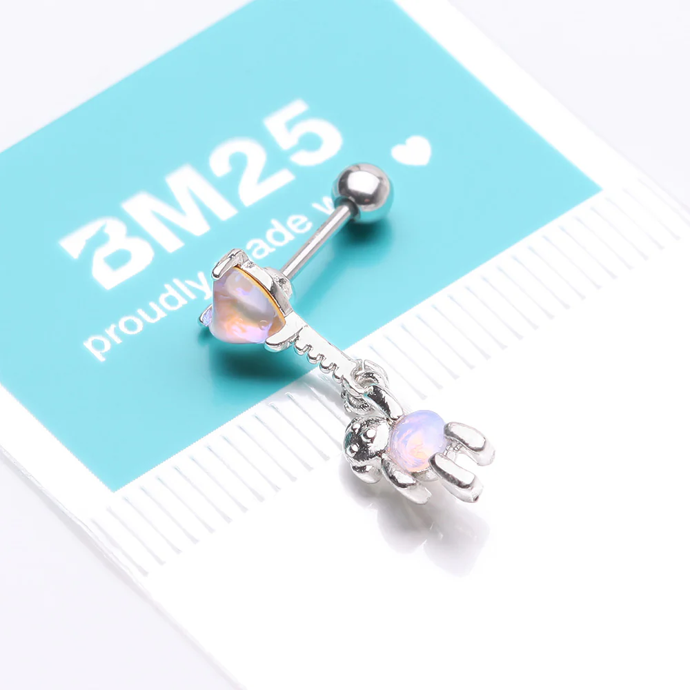 Adorable Floating Bear Heart Balloon Sparkle Cartilage Barbell Earring - Image 5