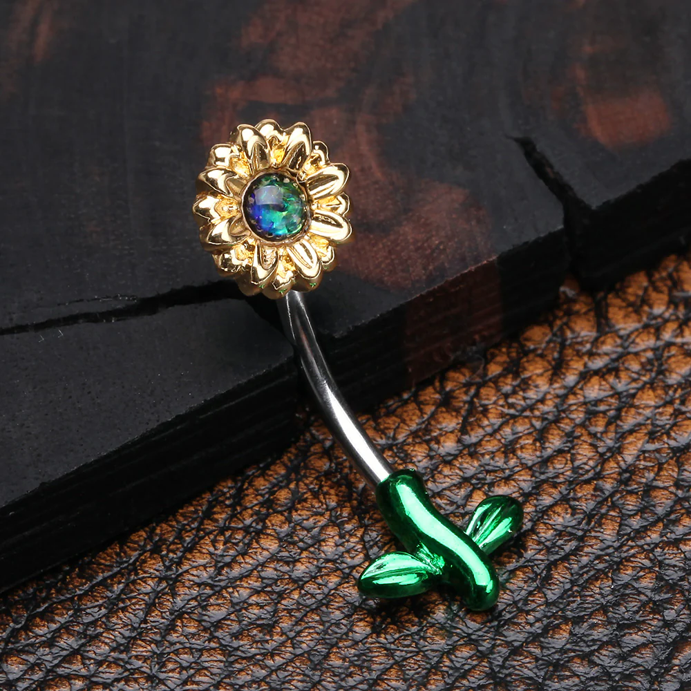 Adorable Opalescent Sparkle Sunflower Belly Button Ring - Image 3