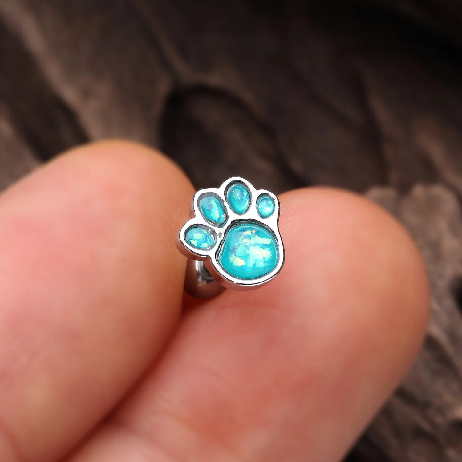 Adorable Paw Print Opal Sparkle Cartilage Tragus Earring - Image 2
