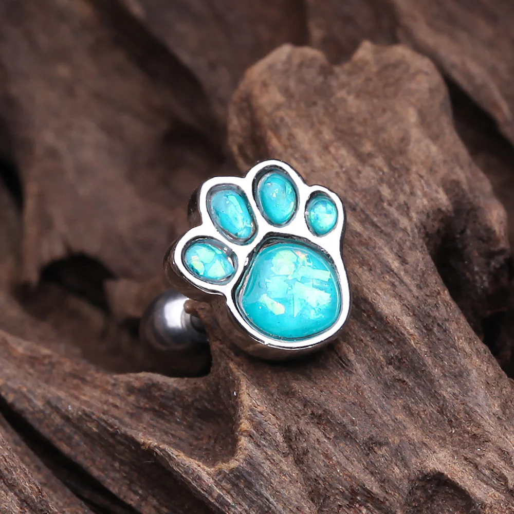 Adorable Paw Print Opal Sparkle Cartilage Tragus Earring - Image 3