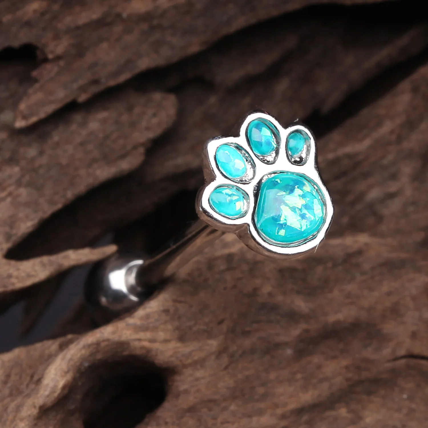 Adorable Paw Print Opalescent Sparkle Barbell Tongue Ring - Image 2
