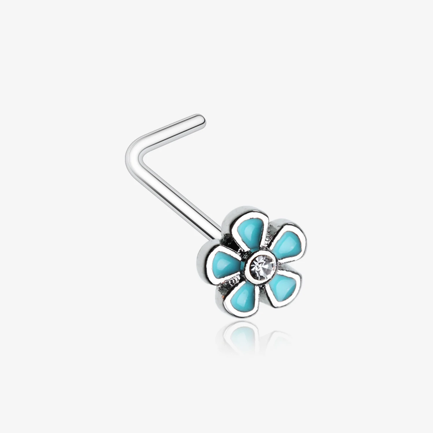 Adorable Plumbago Flower Sparkle L-Shaped Nose Ring