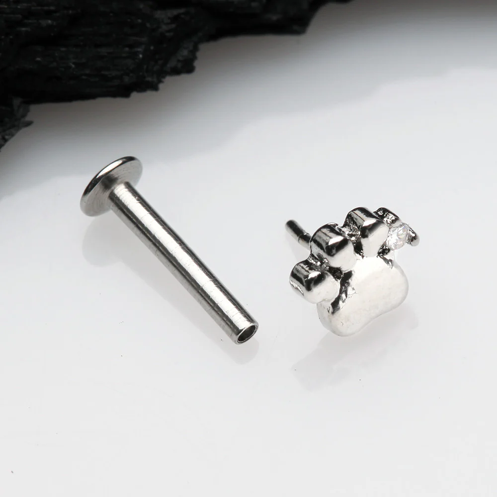 Adorable Sparkle Paw Top Threadless Push-In Steel Labret - Image 3