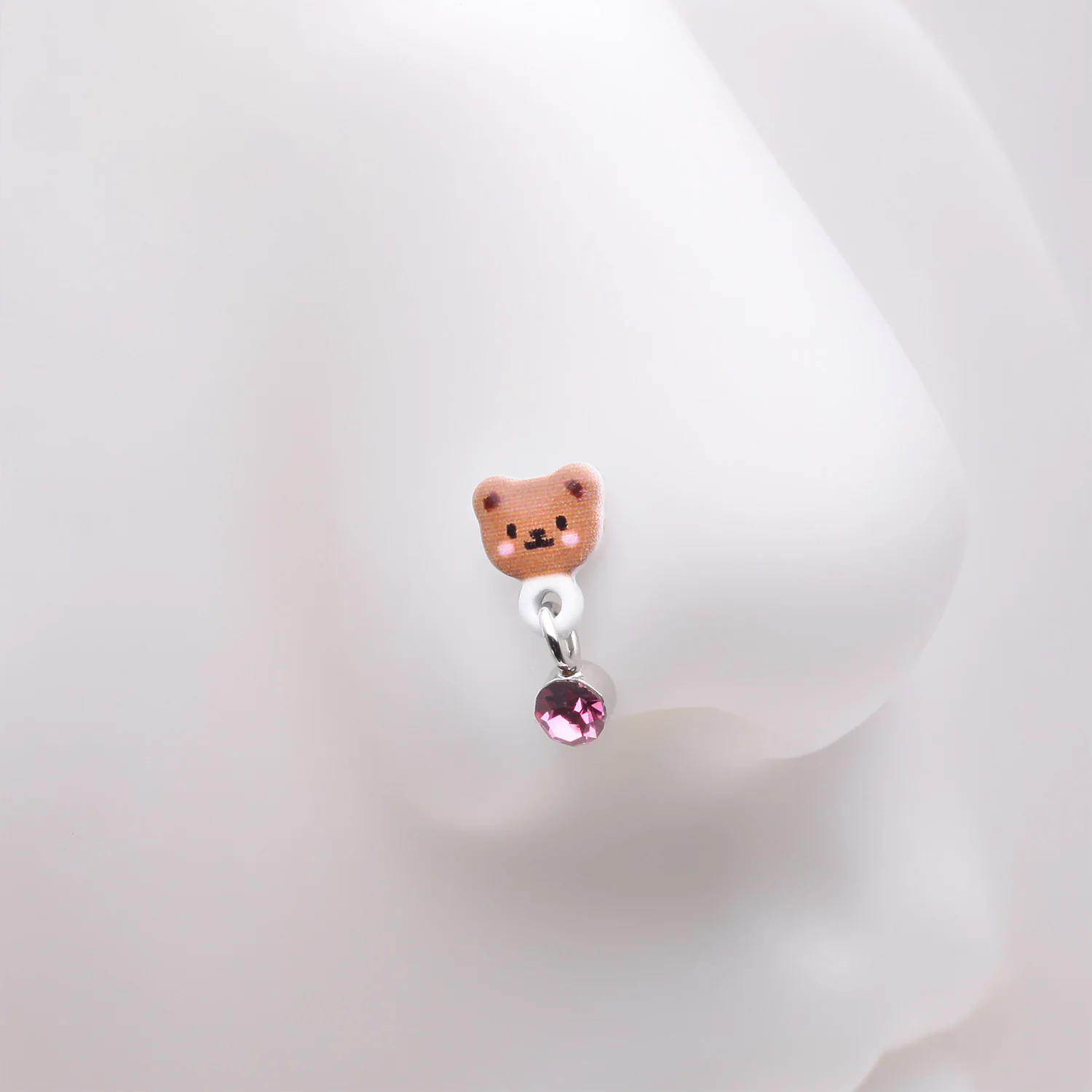 Adorable Teddy Bear Sparkle Dangle L-Shaped Nose Ring - Image 2