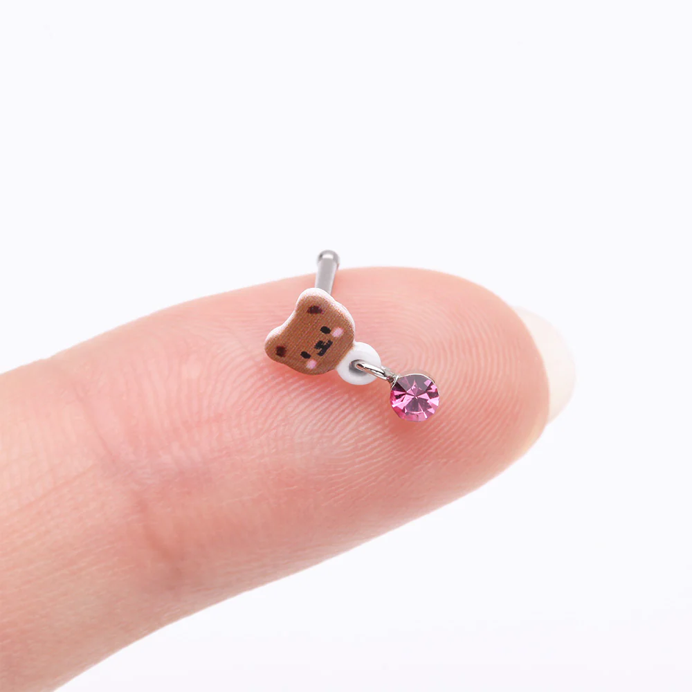 Adorable Teddy Bear Sparkle Dangle Nose Stud Ring - Image 3