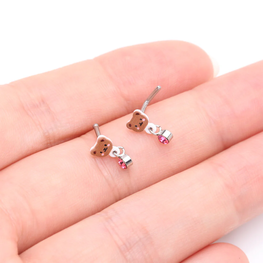Adorable Teddy Bear Sparkle Dangle Nose Stud Ring - Image 4