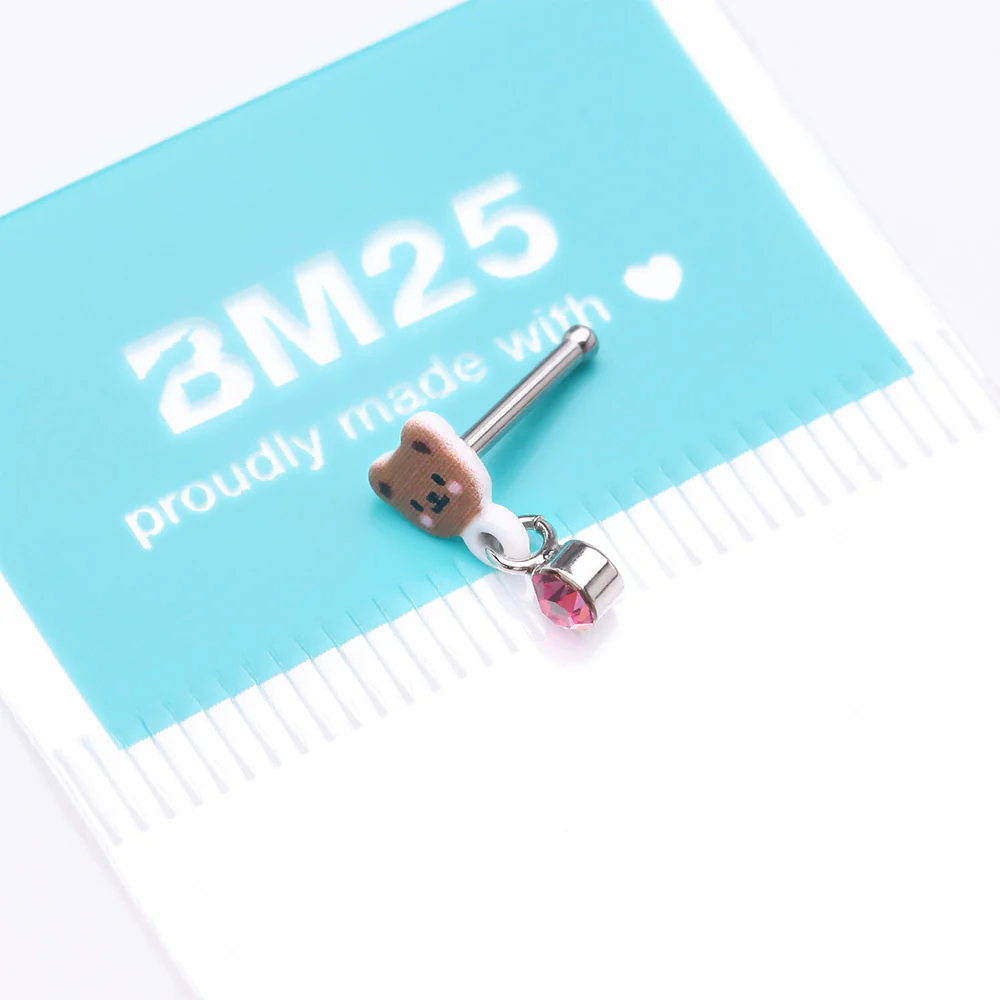 Adorable Teddy Bear Sparkle Dangle Nose Stud Ring - Image 5