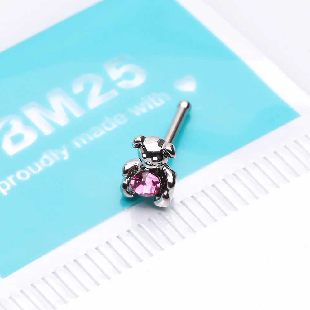 Adorable Teddy Bear Sparkle Nose Stud Ring - Image 3
