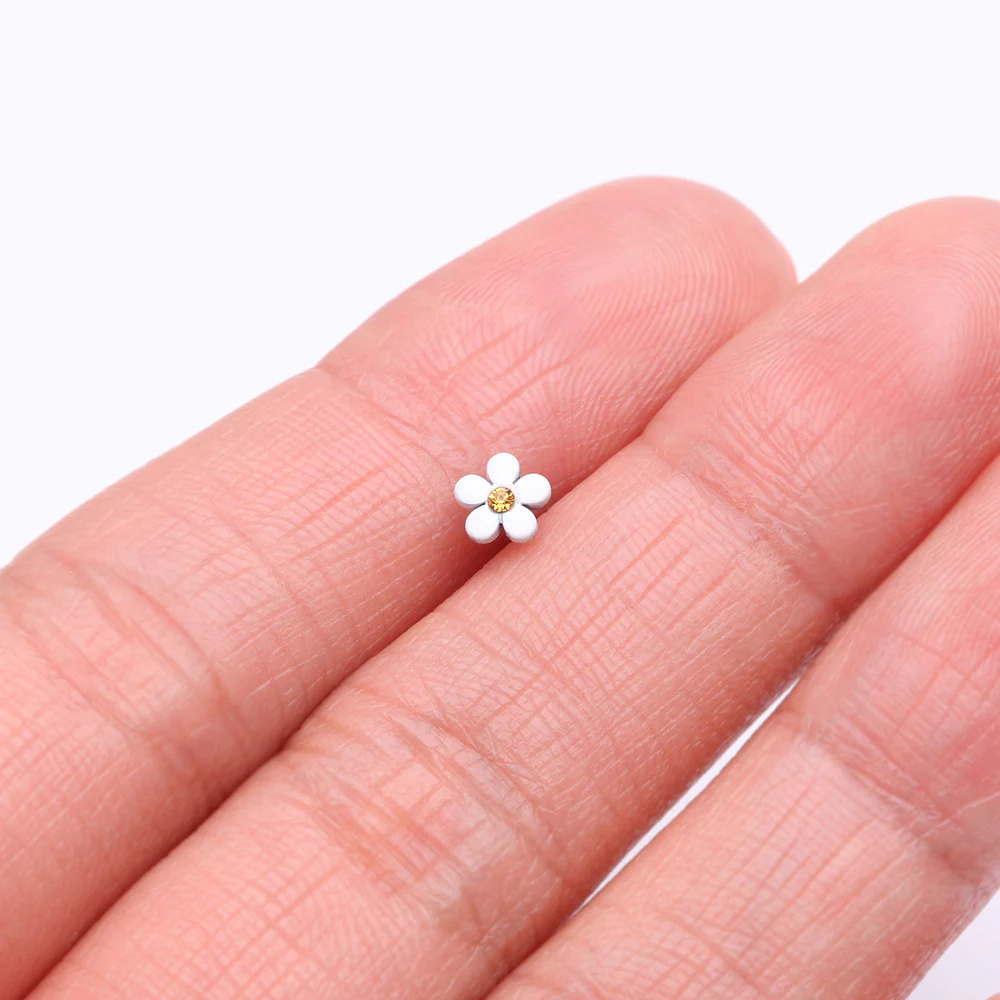 Adorable White Plumeria Flower Nose Stud Ring - Image 3