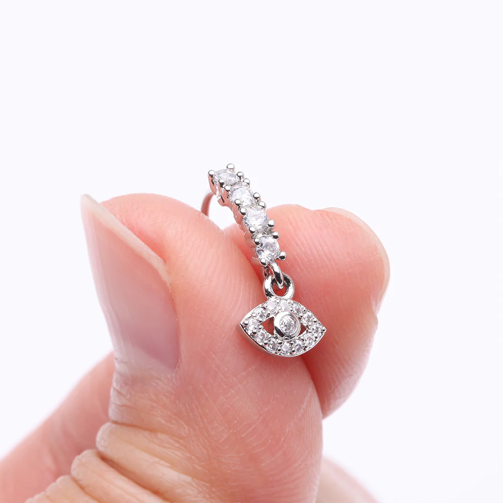 All Seeing Eye Sparkle Dangle Multi-Gem Lined Bendable Hoop Ring - Image 3