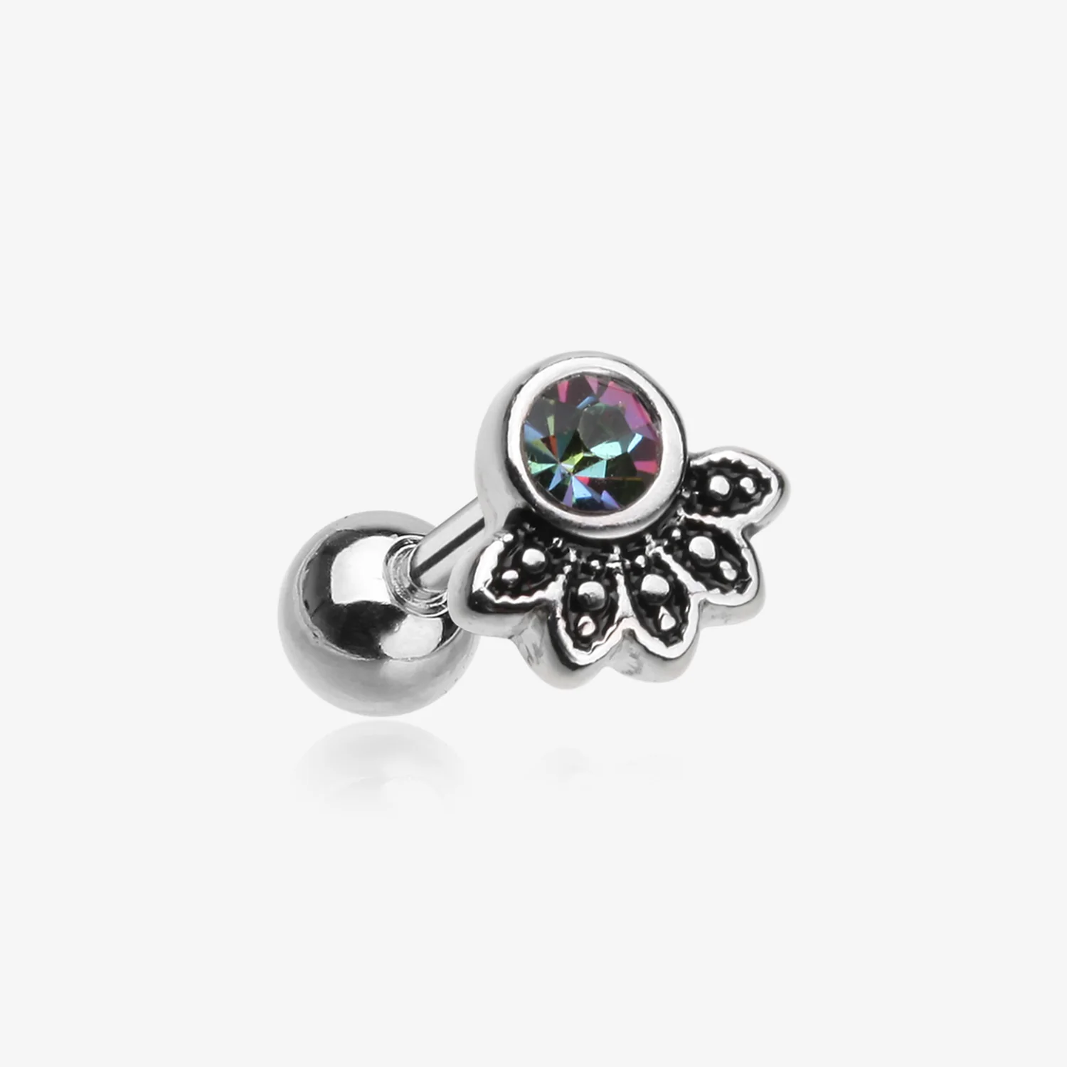Antique Bali Floral Sparkle Cartilage Tragus Barbell Stud