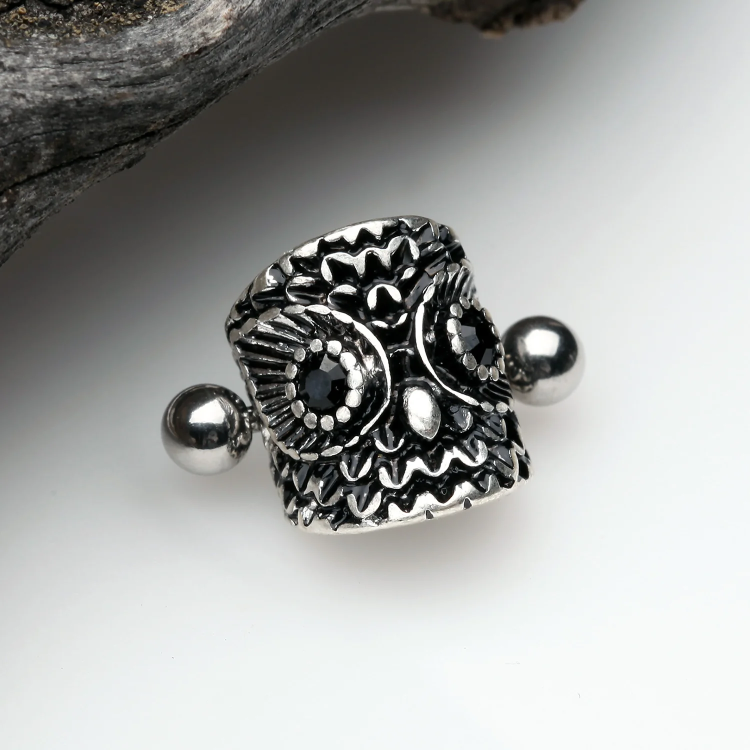 Antique Forest Onyx Owl Sparkle Cartilage Cuff Earring - Image 2