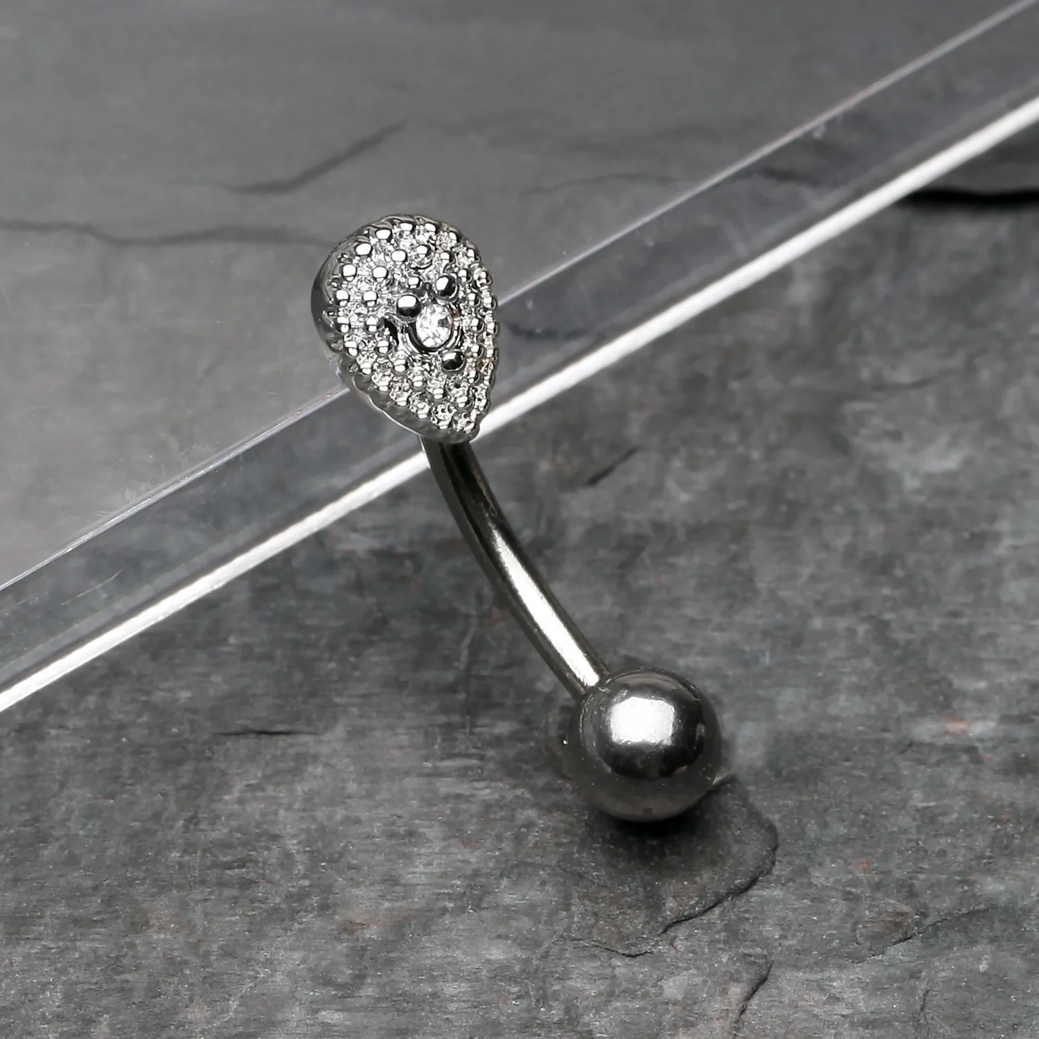 Aria Sparkle Teardrop Curved Barbell Ring - Image 2