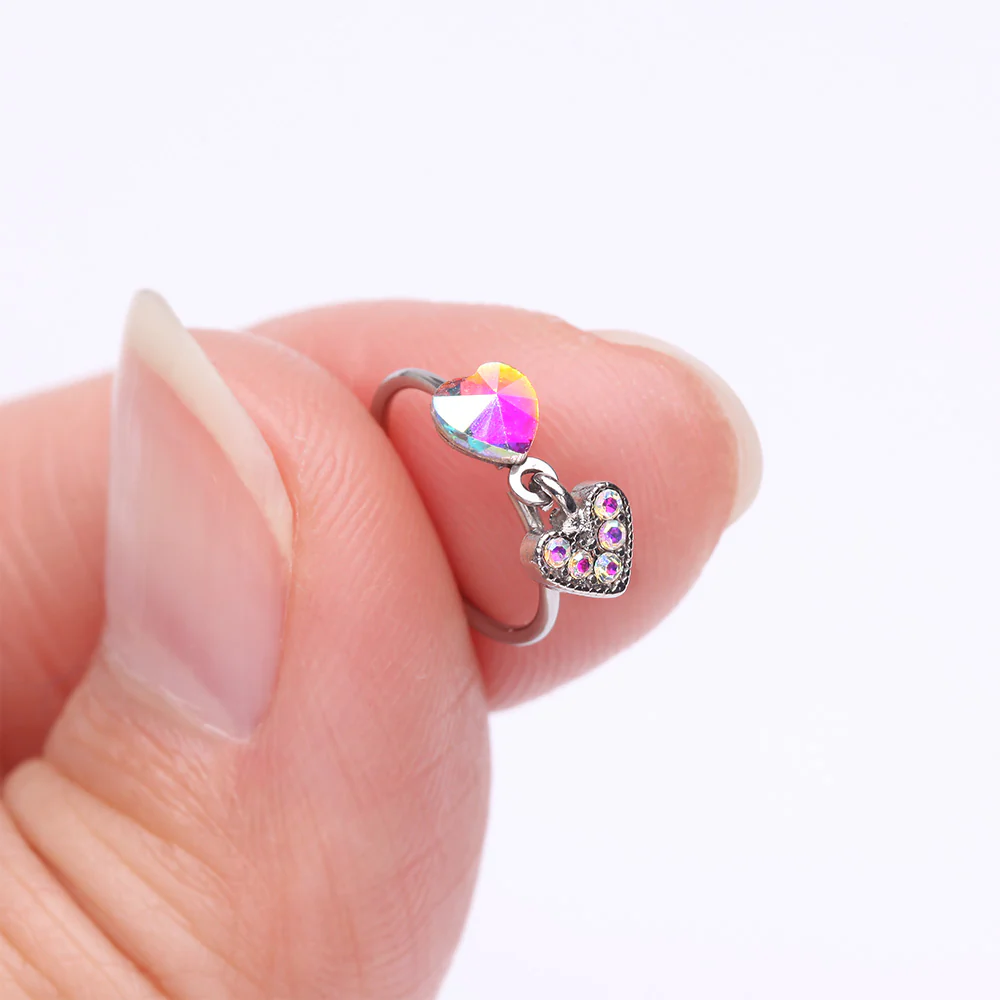 Aurora Prism Heart Sparkle Dangle Bendable Hoop Ring - Image 3